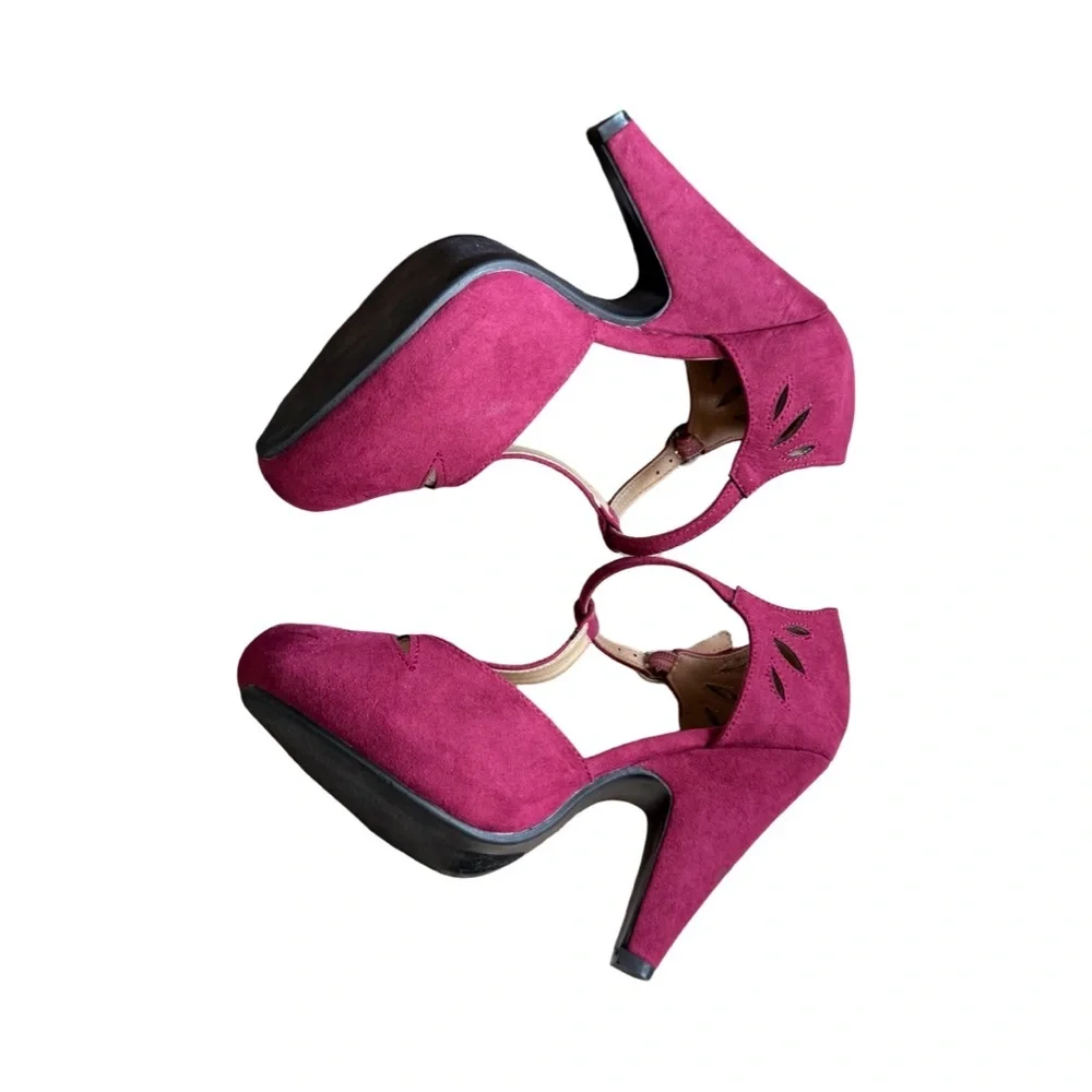Rockabilly Pinup Burgundy T-Shape Heels ModCloth - Picture 10 of 17